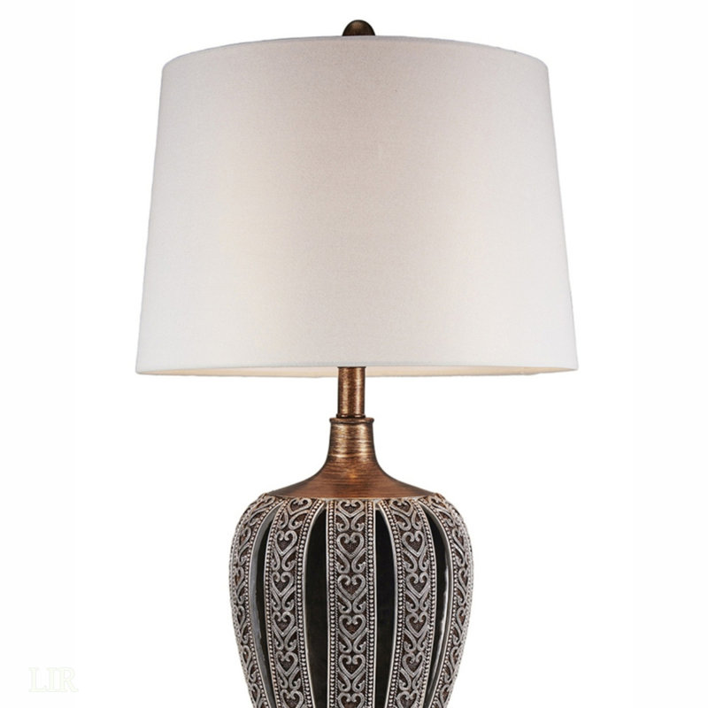 Lampe de table haute en polyrésine 28,25 "avec finition brune, abat-jour blanc, lampe de table