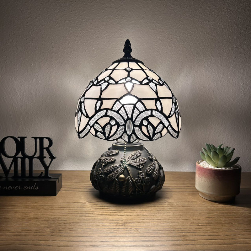 Standwood Tiffany Mini Table Lamp White Stained Glass Baroque Style Lavender Included LED Bulb 12"H*8"W*8"D