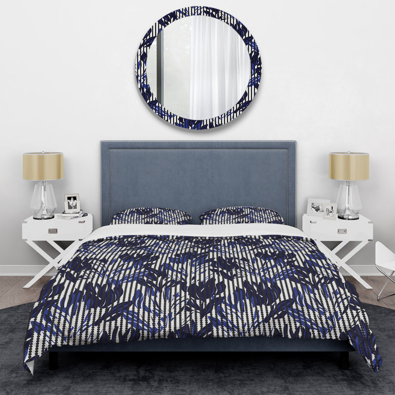 Ensemble de housse de couette en microfibre noir / blanc / bleu 3 pièces