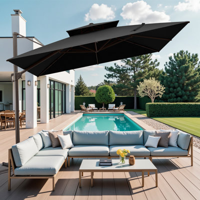 Parasol extérieur carré en porte-à-faux décalé en aluminium 128 po sans base lestée