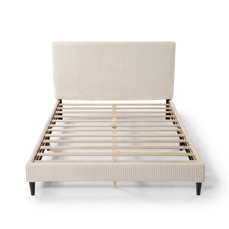 Lit plateforme tapissier Biral, Ivoire