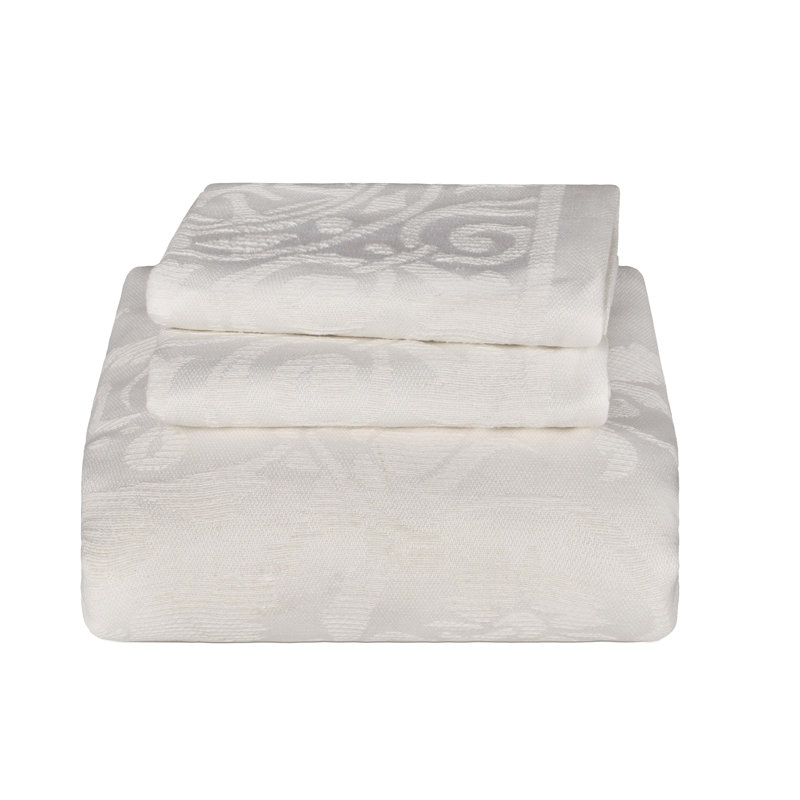 Ensemble de couvre-lit / couvre-lit à motif médaillon traditionnel en mélange de coton tissé léger Rio, Blanc cassé