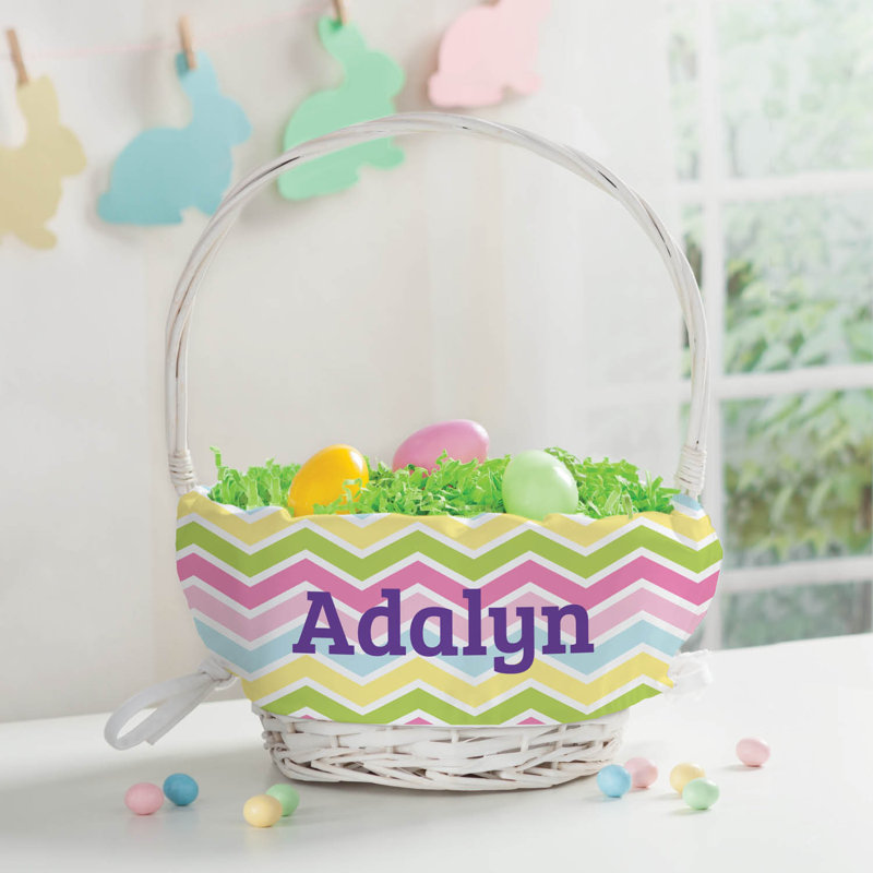 Doublure de chevron personnalisée avec nom mauve sur papier blanc Corde tissée printemps carton / panier de papier