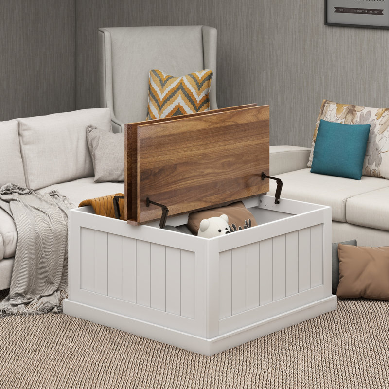 31.5" Farmhouse Coffee Table, Square Wood Center Table with Hinged Lift Top