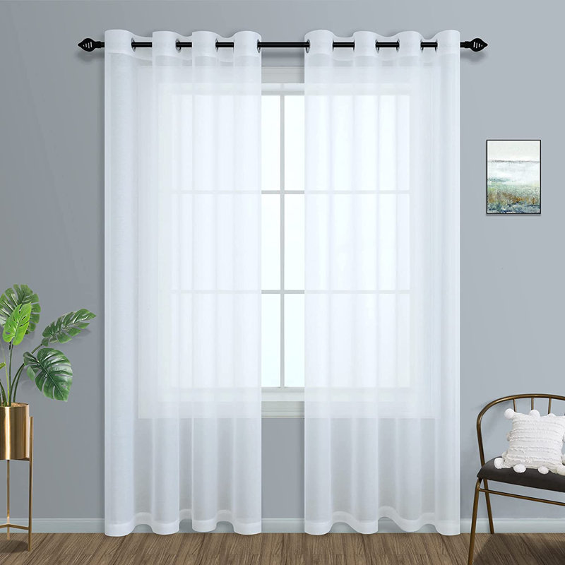 Paire de rideaux transparents avec passe-tringle Jakyriah, Blanc