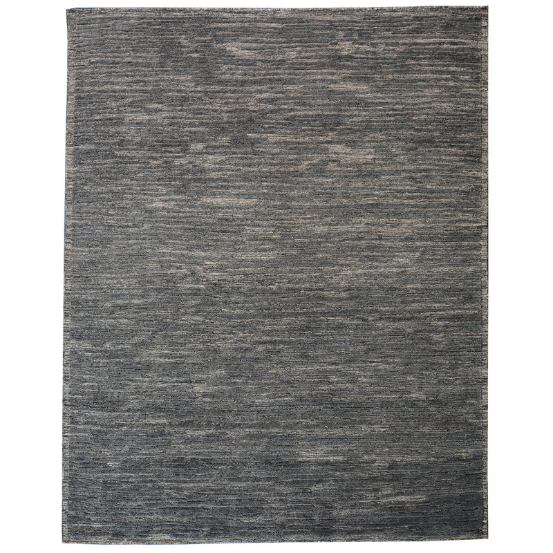 Tapis noir en laine noué à la main, Rectangle 10 pi x 14 pi