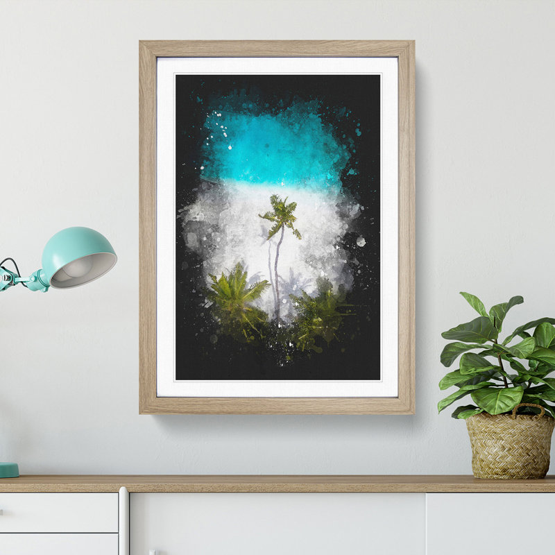 'Palm Tree Beach in the Maldives' - Picture Frame Graphic Art Print, Oak Framed, 63cm H x 45cm W x 2cm D