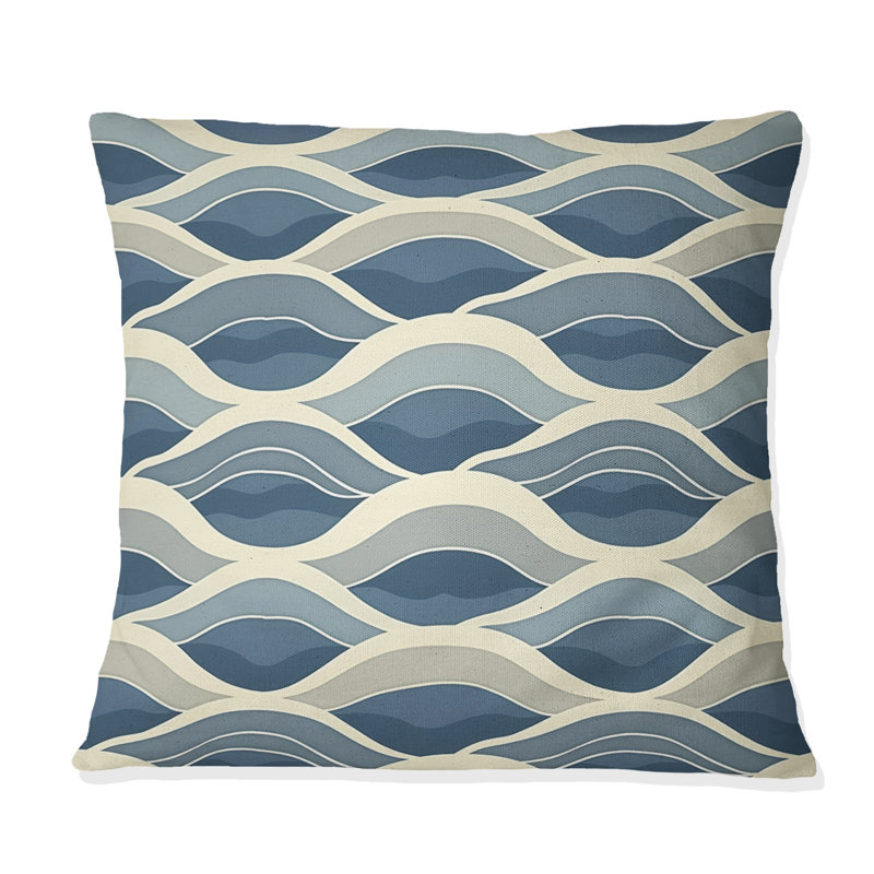 Coussin bleu beige Midcentury Waves II - Midcentury, H 16 po x l 16 po