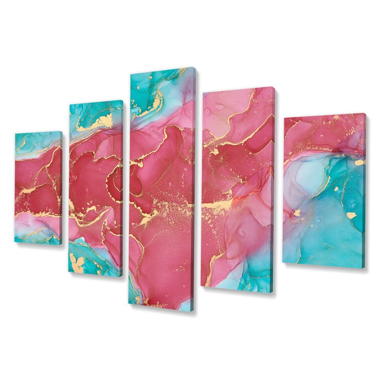 DesignArt Pink And Turquoise Luxury Abstract Fluid Art On Canvas 5 ...
