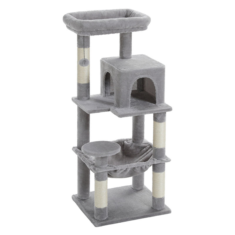 Eluster 56.3" H Cat Tree, Grey, 56.3" H x 21.6" W x 17.7" D