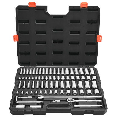 Ensemble de douilles, 76 pièces, douille de prise de 3/8 po et cliquet, SAE et métrique, profond et peu profond, trousse d'outils de mécanicien avec accessoires et étui de rangement, acier allié CR-V, pour la réparation automobile | 22,05 po x 17,32 po x 4,33 po |