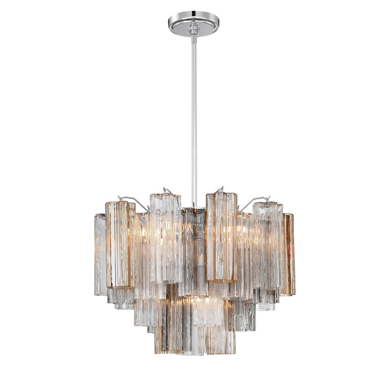 Arras Dimmable Tiered Chandelier, Gray/Yellow, Polished Chrome, 14" H x 19.75" W x 19.75" D