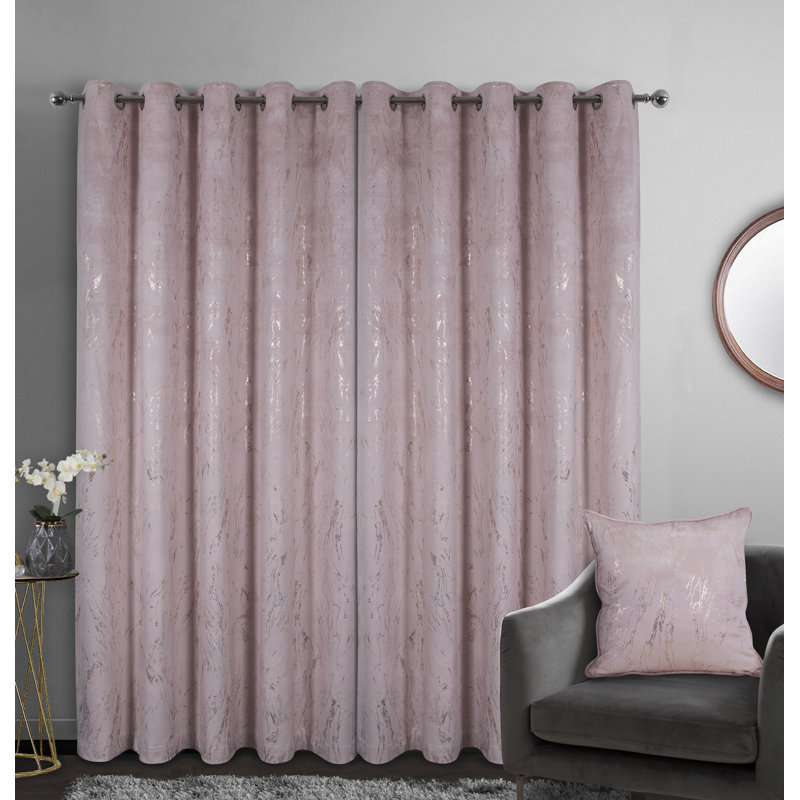 Marble Splash Effect Eyelet Blackout Thermal Curtains, Width 168 x Drop 183cm, Blush