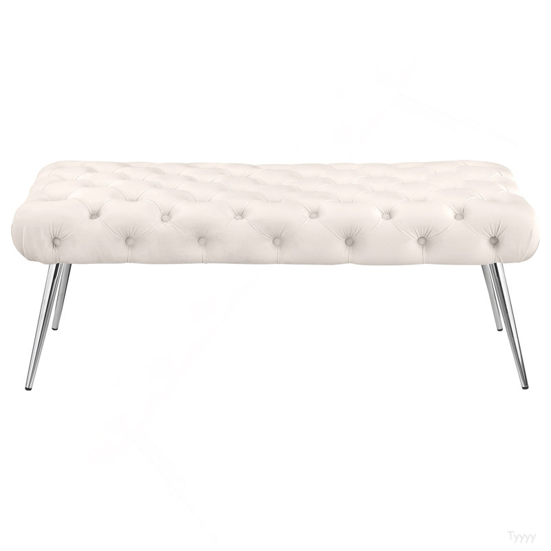 Galiano Ivory Upholstered Tufted Bench, Silver, Ivory
