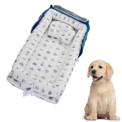 Lit pour chien de camping portatif 31,5 po x 17,7 po, doux, confortable et lavable à la machine avec housse amovible, bleu foncé