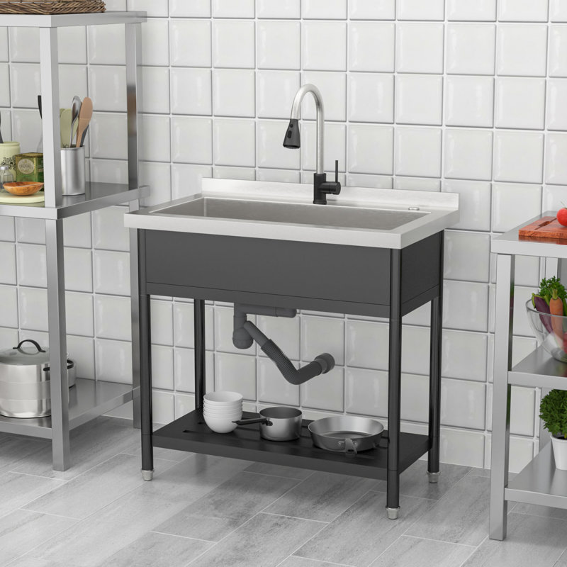 Évier utilitaire commercial en acier inoxydable avec robinet et évier à lessive Évier utilitaire de cuisine, Noir / argenté