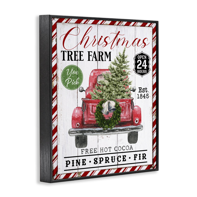 «Holiday Tree Farm Sign», estampe numérique par Creatif Belle, Giclée encadrée noir minuit, H 14 po x l 11 po