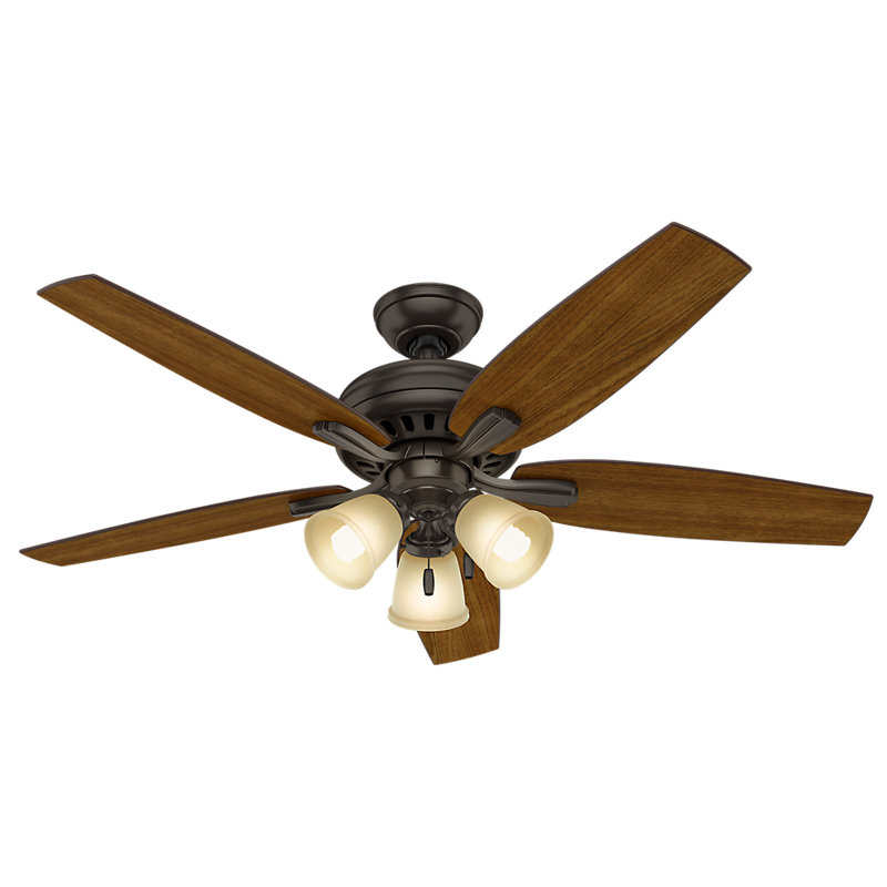 52" Newsome 5 - Blade Standard Ceiling Fan with Pull Chain and Light Kit Included, Premier Bronze