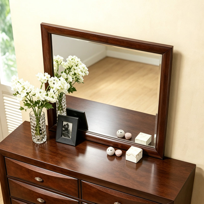 Miroir décoratif tactile à DEL de 99 cm (39 po) avec bords biseautés et cadre en bois composite