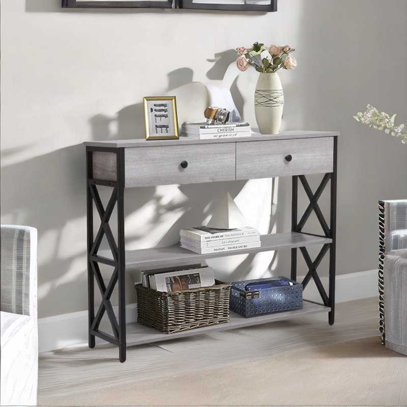 3 Tier Console Table With 2 Drawers and Storage Shelves