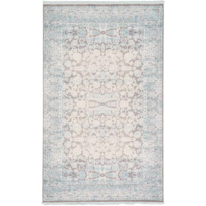 Tapis oriental gris / bleu / ivoire Teadora, Rectangle 3 pi 3 po x 5 pi 3 po