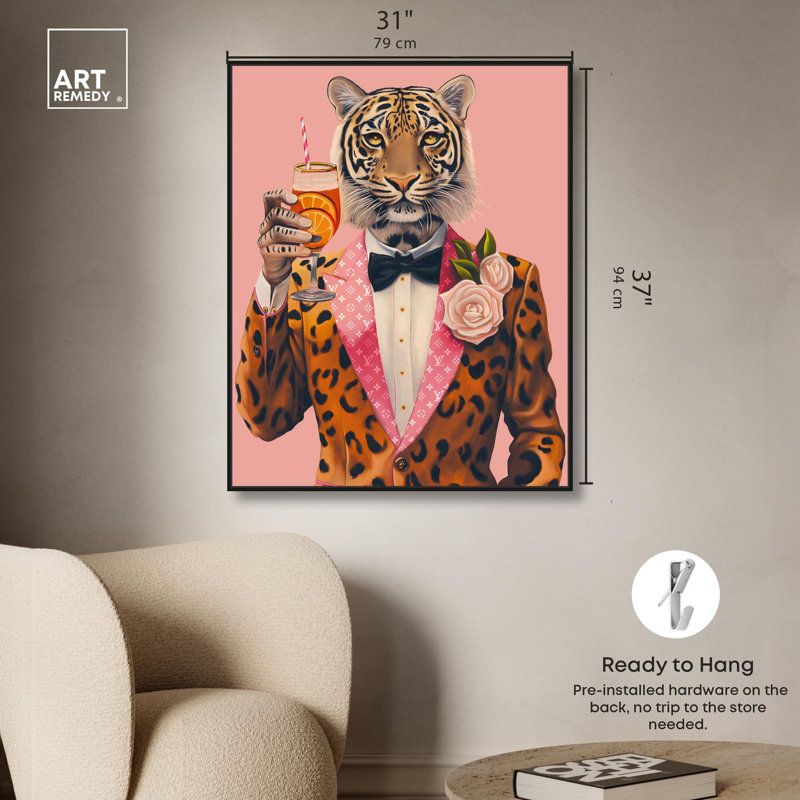 «Tiger Bellini», art mural Glam, H 37 po x l 31 po, Cadre flottant noir
