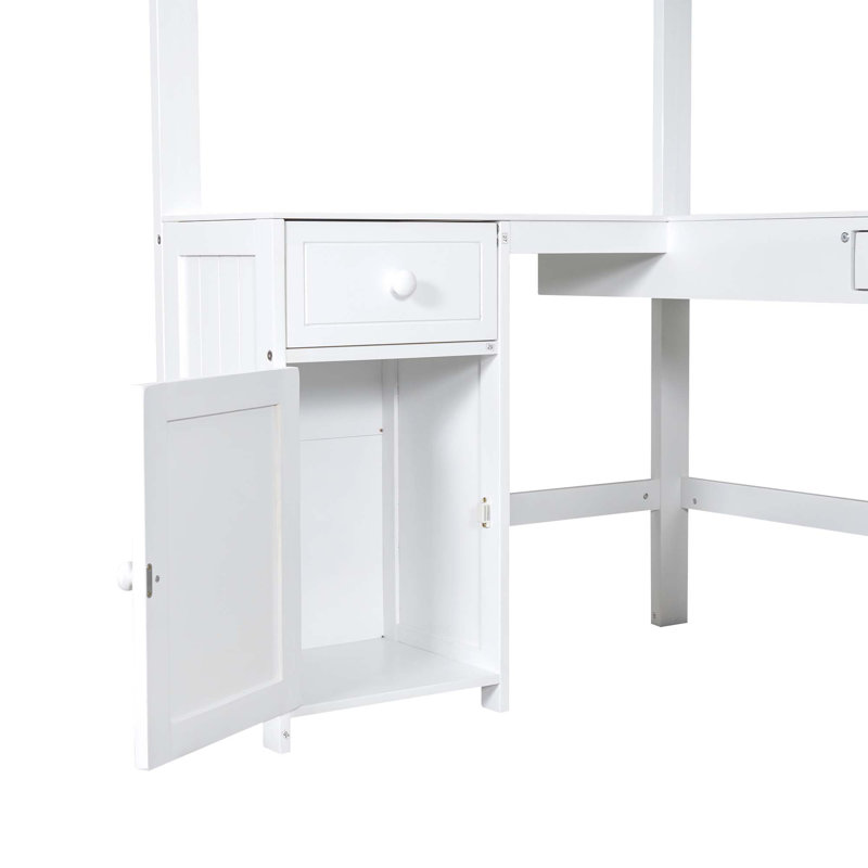 Full Size Loft Bed with U-shaped Desk, Drawers and Storage Shelves,, White, Twin