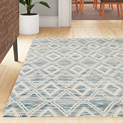 Tapis bleu foncé / ivoire à motif géométrique tissé à plat Amritpal