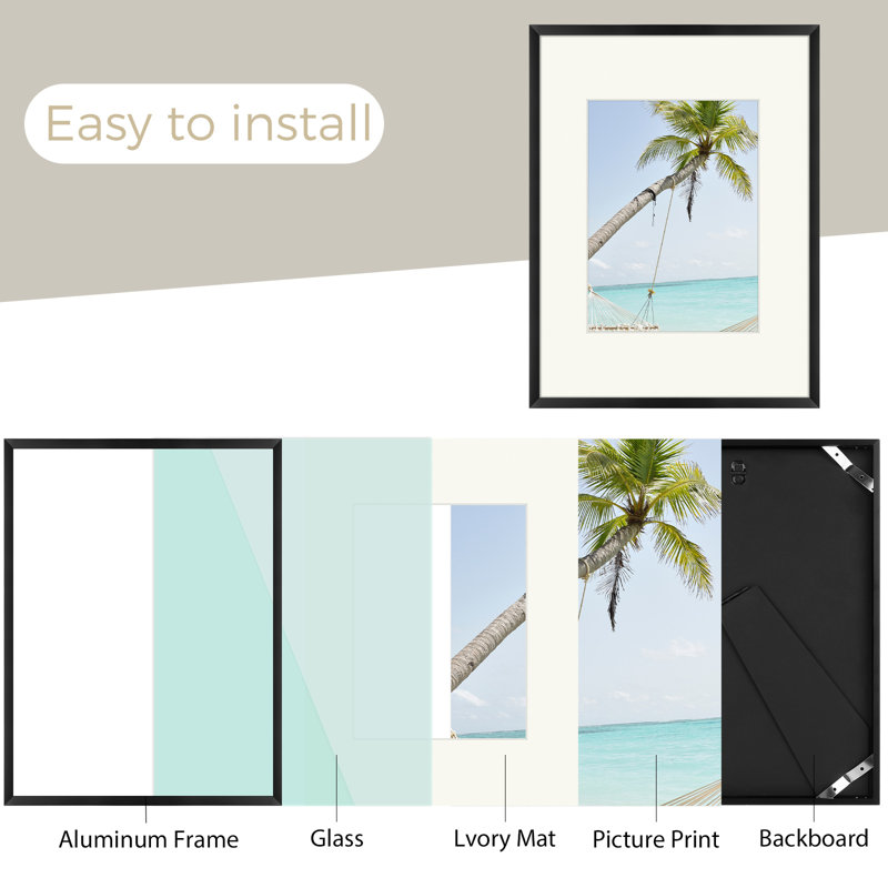 Drennon Metal Picture Frame, Photo Frames or Table Top and Wall Mounting, 9" x 12", Black