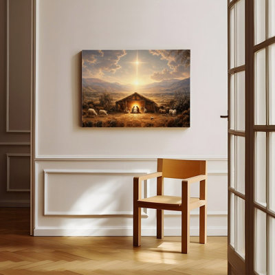 Canvas Wall Art Nativity Scene With Star Of Bethlehem And Sheep Vintage Poster Print Home Decor