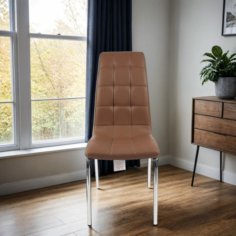 Eterno Luxurious Dining Chair With Silver Legs, Grey, 4