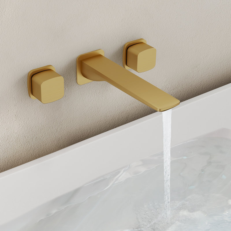 2 Handle 3-Hole Wall Mounted Roman Tub Faucet, Brushed Gold