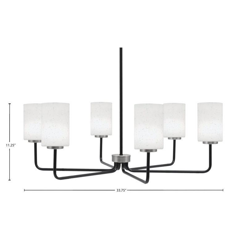 Lustre 6 lumières Amarmula, noir mat et finition graphite, verre mousseline blanc 4 po, Noir / nickel
