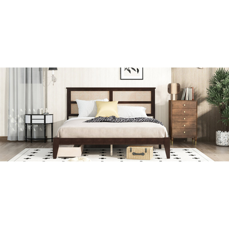 King Size Bed With Fascinating Headboard And 2 Storage Drawers, Appealing & Drawers, Espresso, King