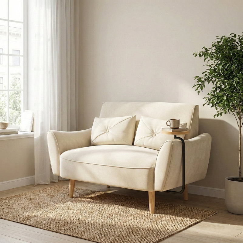 47.62" Velvet Loveseat, Modern 2-Seat Sofa for Small Space, Apartment or Bedroom, Beige