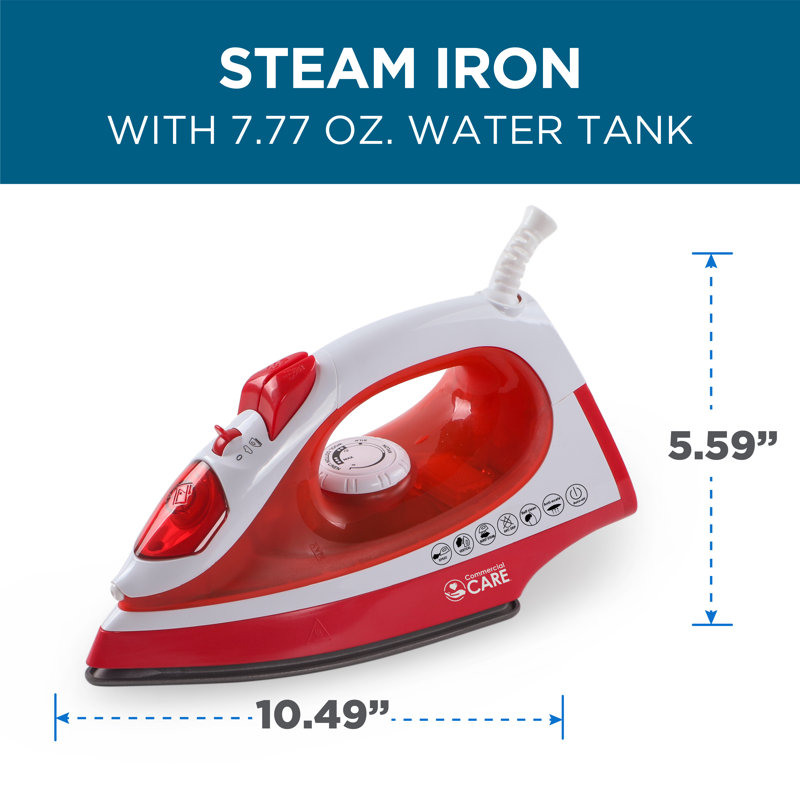 CCSC Series Commercial Care Steam Iron, 1200 Watts Steamer for Clothes, Self-Cleaning Portable Iron, White/Red