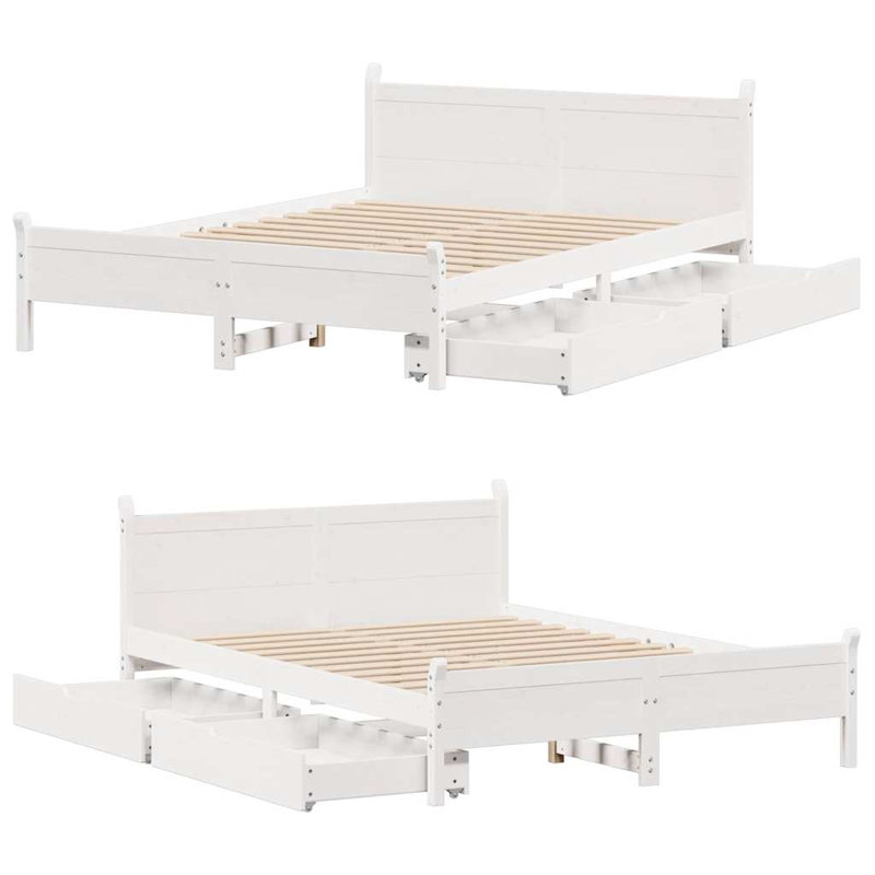 Andel Solid Wood Bed Frame, 140 x 199 cm, White, Yes