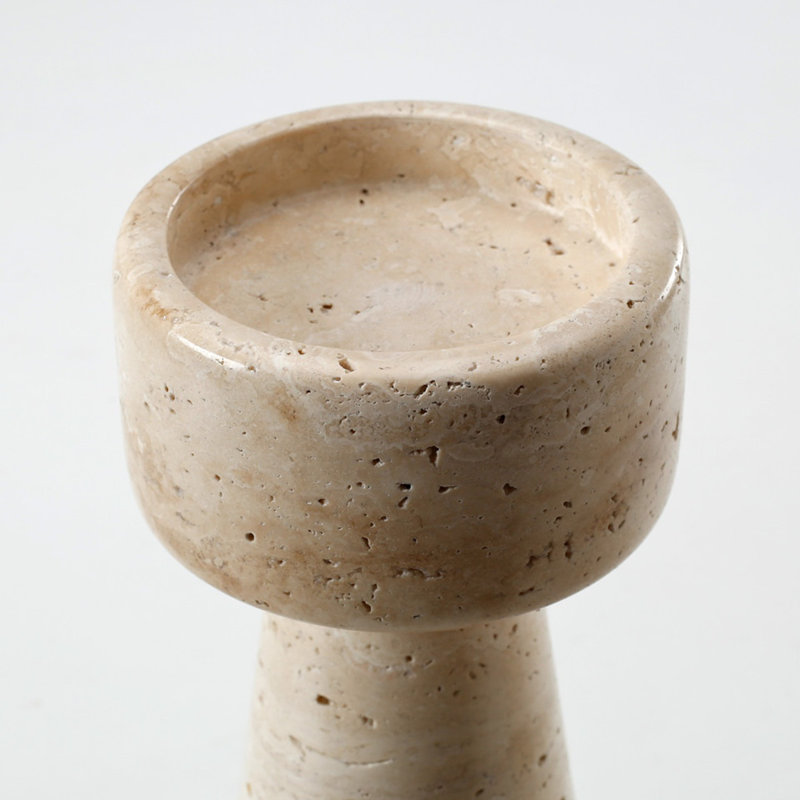 Ensemble de deux porte-bougies en travertin
