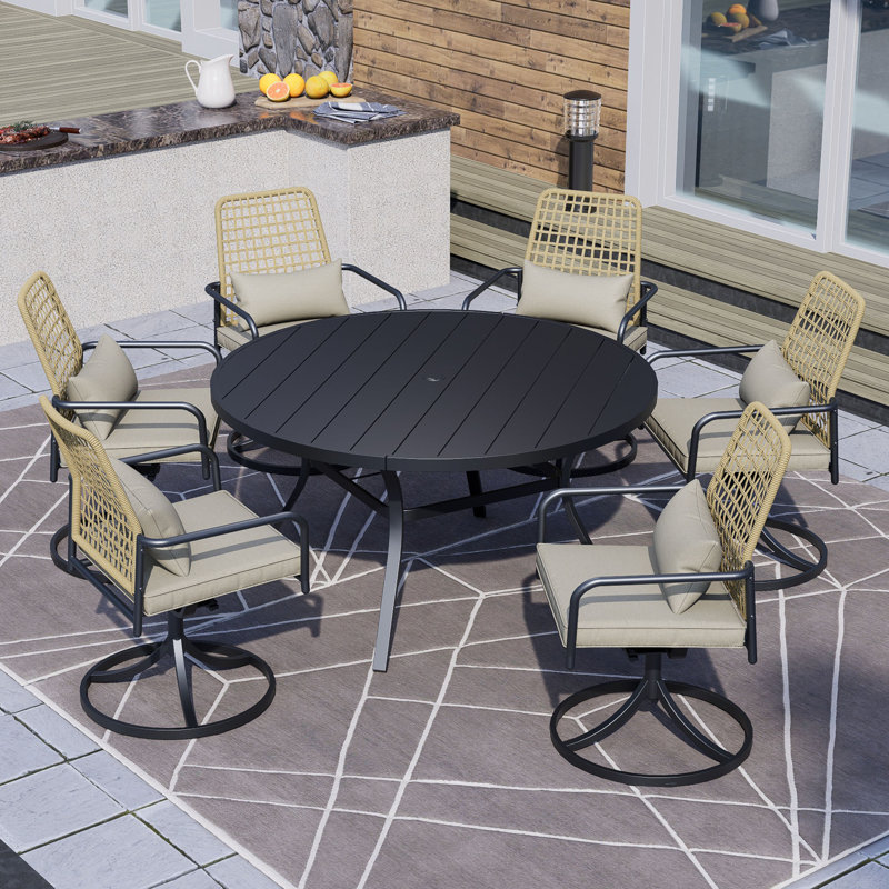 6 - Person 58'' Round Outdoor Dining Set With Swivel Chairs and Cushions