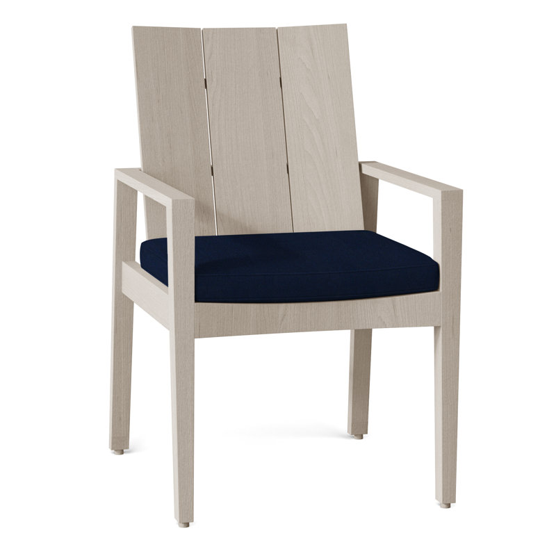 Ashland Teak Arm Chair - Oyster, Welt, Indigo Velvet, Oyster Teak