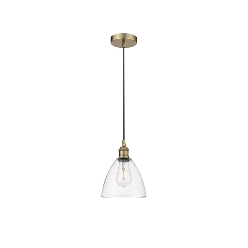 Luminaire suspendu conique à 1 lumière Bluford, Laiton antique, H 10,25 po x l 7,5 po x P 7,5 po, Transparent