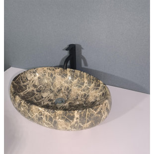 QieRao 16'' Marble Ceramic Oval Bathroom Sink