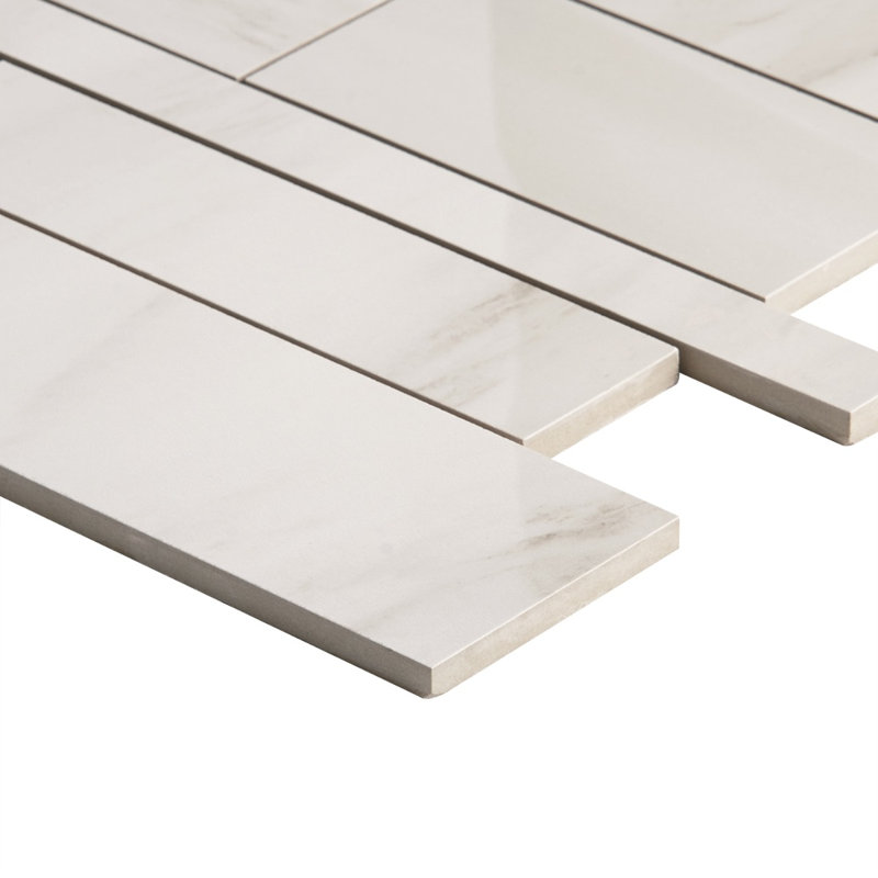 Saroshi 11.41 in. x 11.69 in. Polished Porcelain Marble Look Floor and Wall Mosaic Tile, Dolomite Snow