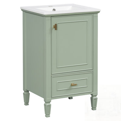 Bathroom Vanity with Ceramic Sink, Solid Wood Legs, and Soft-Close Storage