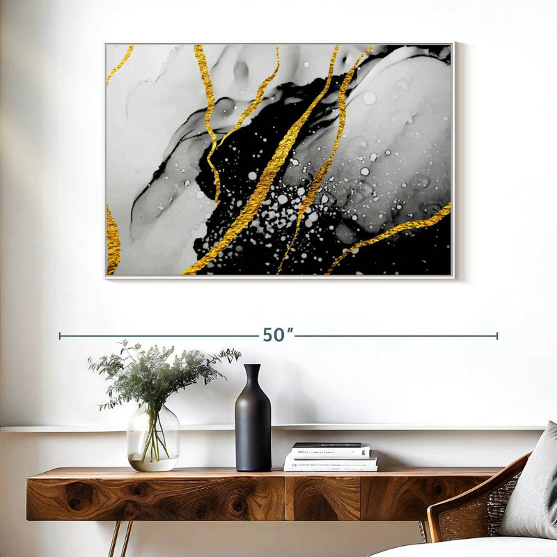 Feuille d'or Catriona, Cadre flottant blanc, 40 po x 27 po