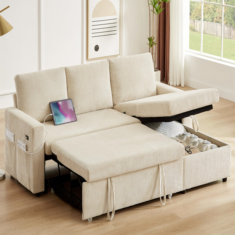 Canapé-lit modulaire avec canapé-lit, dossier inclinable, méridienne réversible, ports USB, assemblage sans outil - Cw2Pl