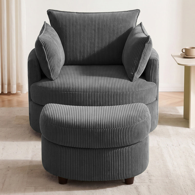 Fauteuil d'appoint pivotant en tonneau avec rangement caché Corduroy (ensemble de 2), Gris