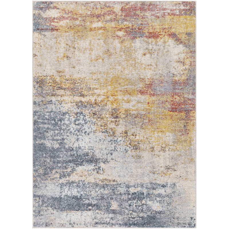 Tapis bleu sarcelle / bleu ciel Kohut, Rectangle 6 pi 7 po x 9 pi