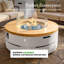 Foyer de table rond au propane en béton de 38 pouces avec couvercle de réservoir et pare-vent, surface texturée d'aspect bois, blanc-849291875