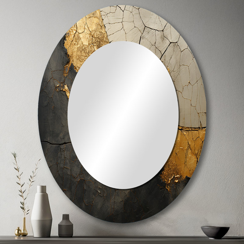 Ornements noirs et noirs - Miroir décoratif ovale abstrait sur métal, 43 po x 33 po